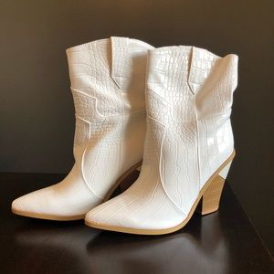 Vegan leather white cowboy boots